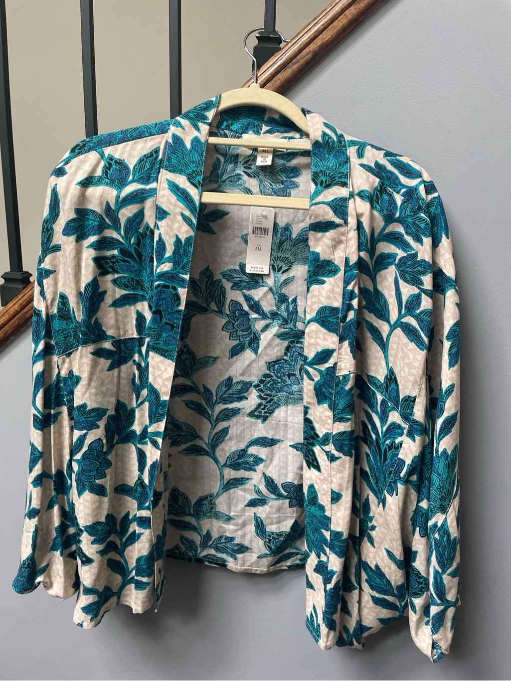 Teal Floral Open Cardigan